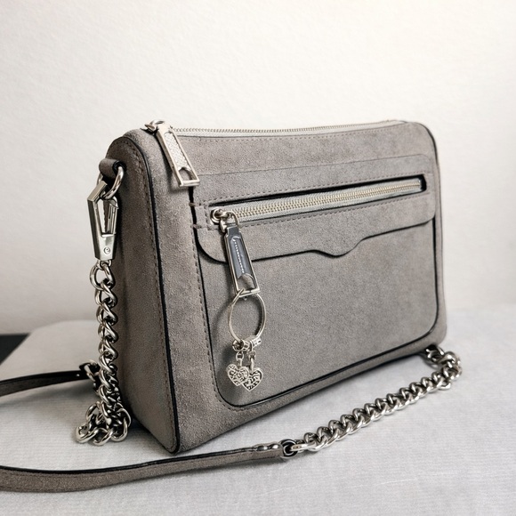 Rebecca Minkoff Handbags - Rebecca Minkoff Gray Suede Crossbody Bag w/ Chain Strap & Heart Charm